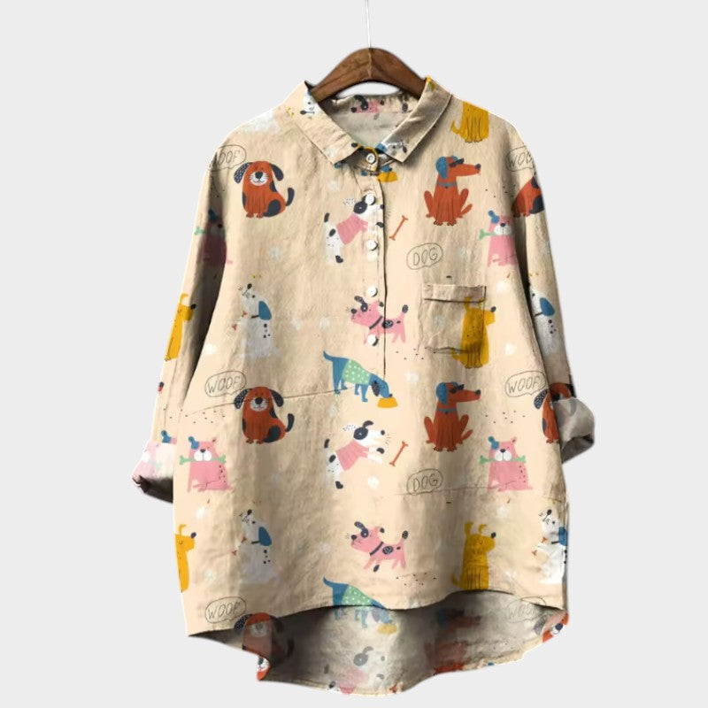 Sara | Oversize Bluse med Hundemotiv