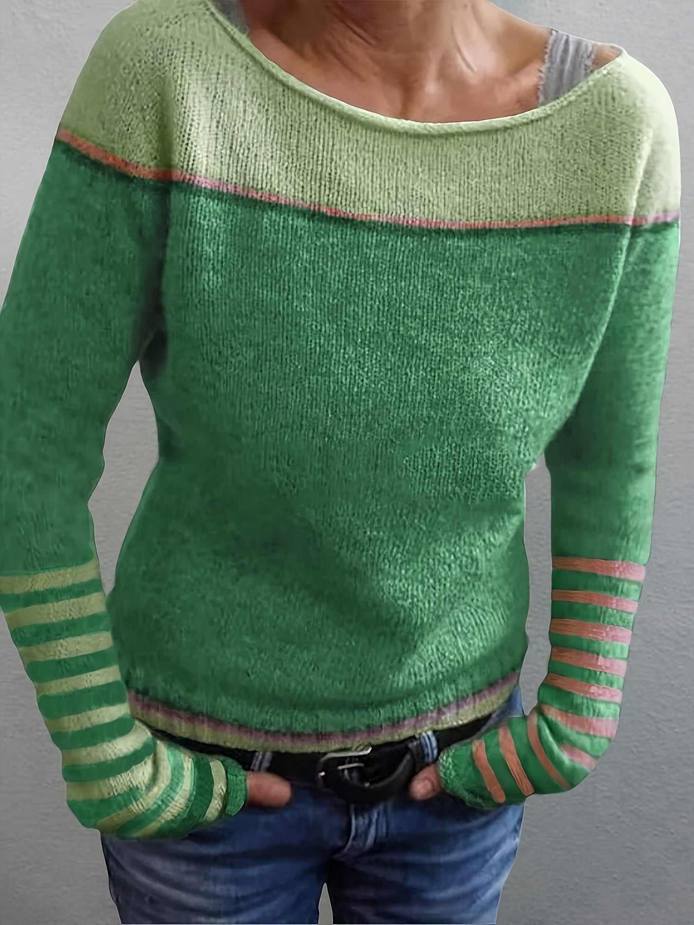 Aino - Stribet Sweater med Lange Ærmer