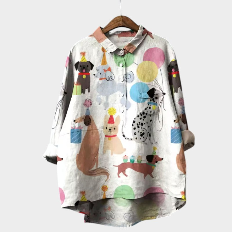 Sara | Oversize Bluse med Hundemotiv