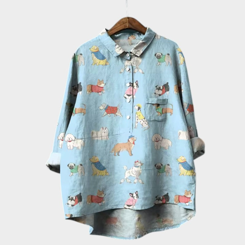 Sara | Oversize Bluse med Hundemotiv