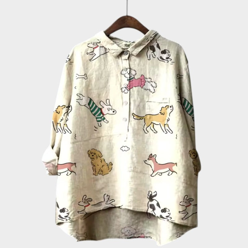 Sara | Oversize Bluse med Hundemotiv