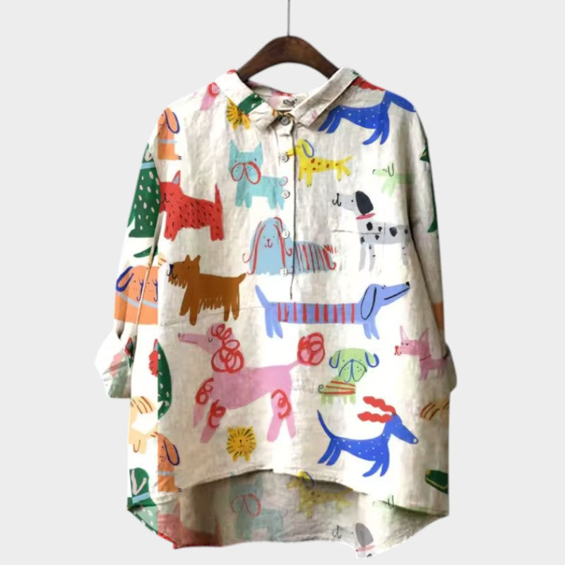 Sara | Oversize Bluse med Hundemotiv