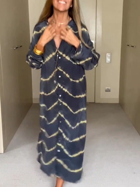 Belinda™ - Boho-stribet langærmet kjole
