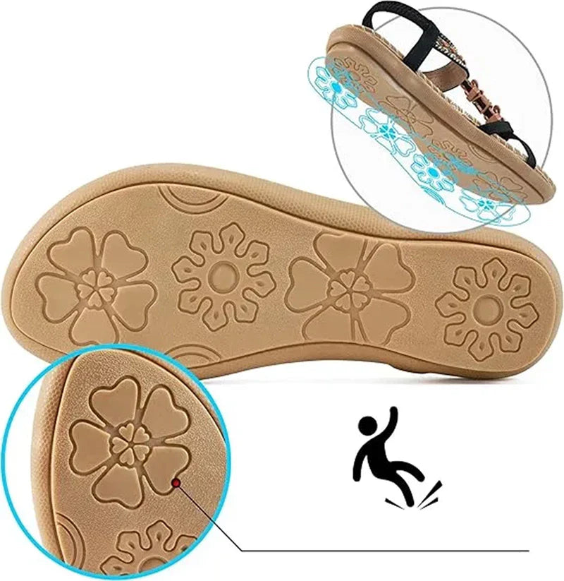 Anny | Elegante sandaler med blomster og sommerfugl i strass