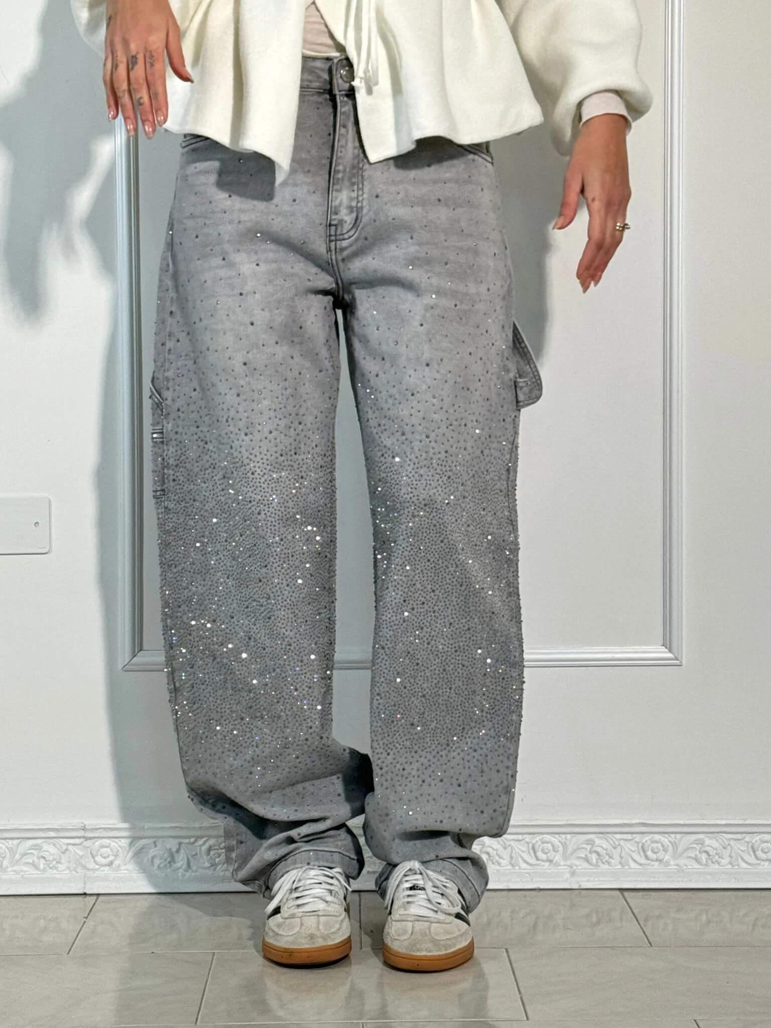 Balloon Jeans med Skinnende Detaljer – Trendy og Komfortable