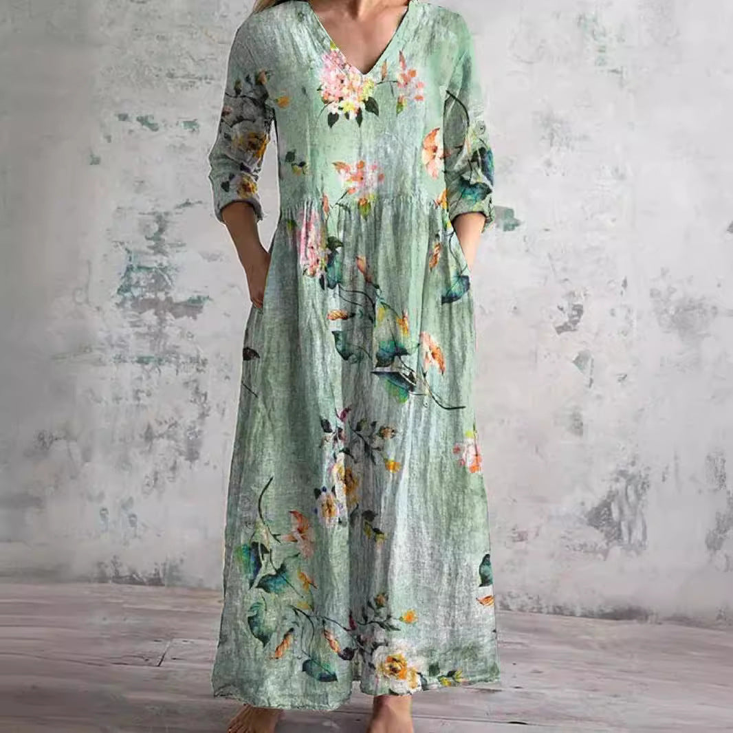 Helmi | Sommerkjole med V-hals og Blomsterprint