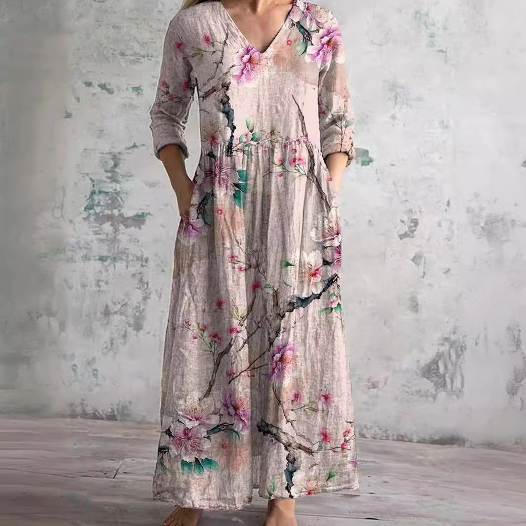 Helmi | Sommerkjole med V-hals og Blomsterprint