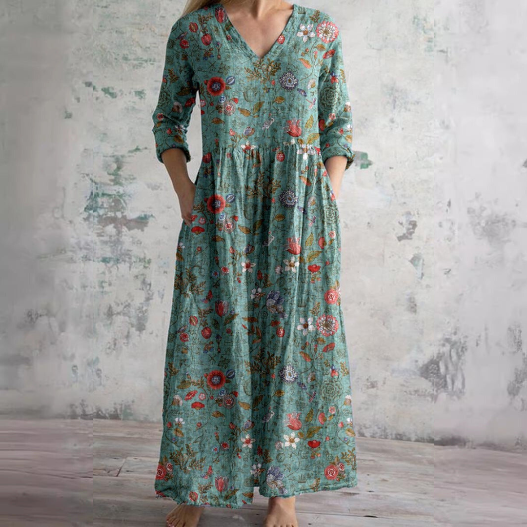 Helmi | Sommerkjole med V-hals og Blomsterprint