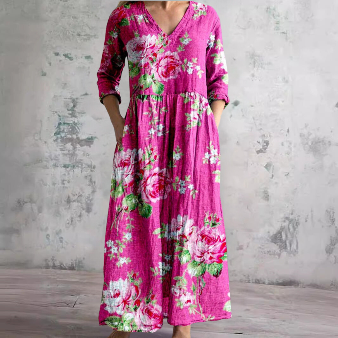 Helmi | Sommerkjole med V-hals og Blomsterprint