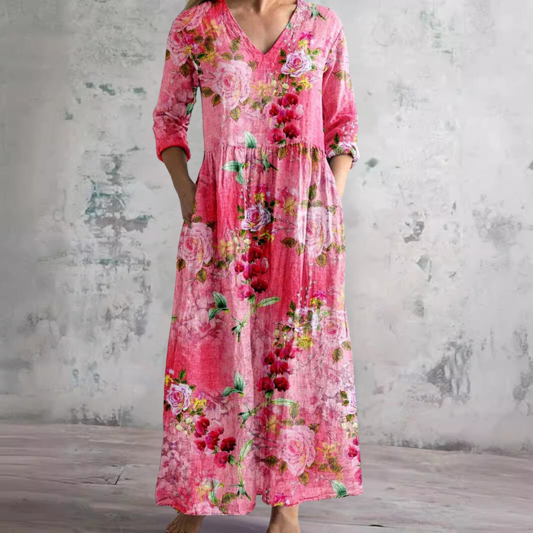 Helmi | Sommerkjole med V-hals og Blomsterprint