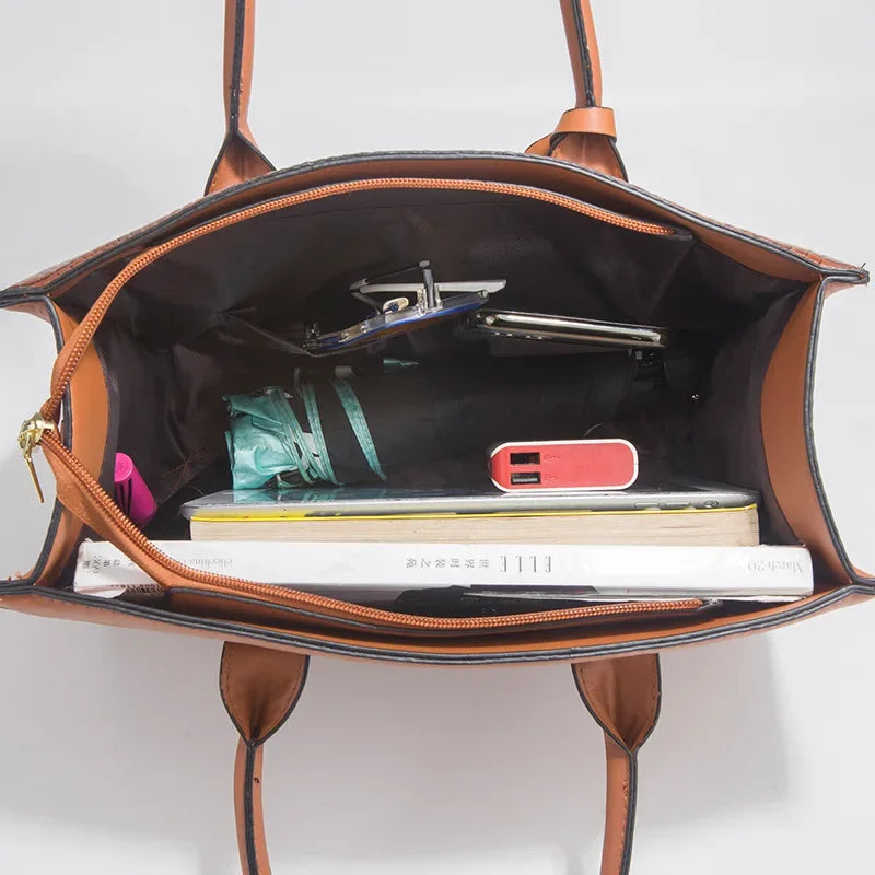 Stella™ | Elegant håndtaskesæt med krokodilleskindsmønster, pung og clutch