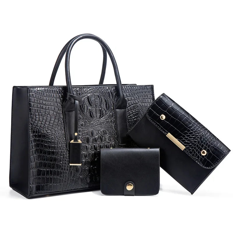 Stella™ | Elegant håndtaskesæt med krokodilleskindsmønster, pung og clutch