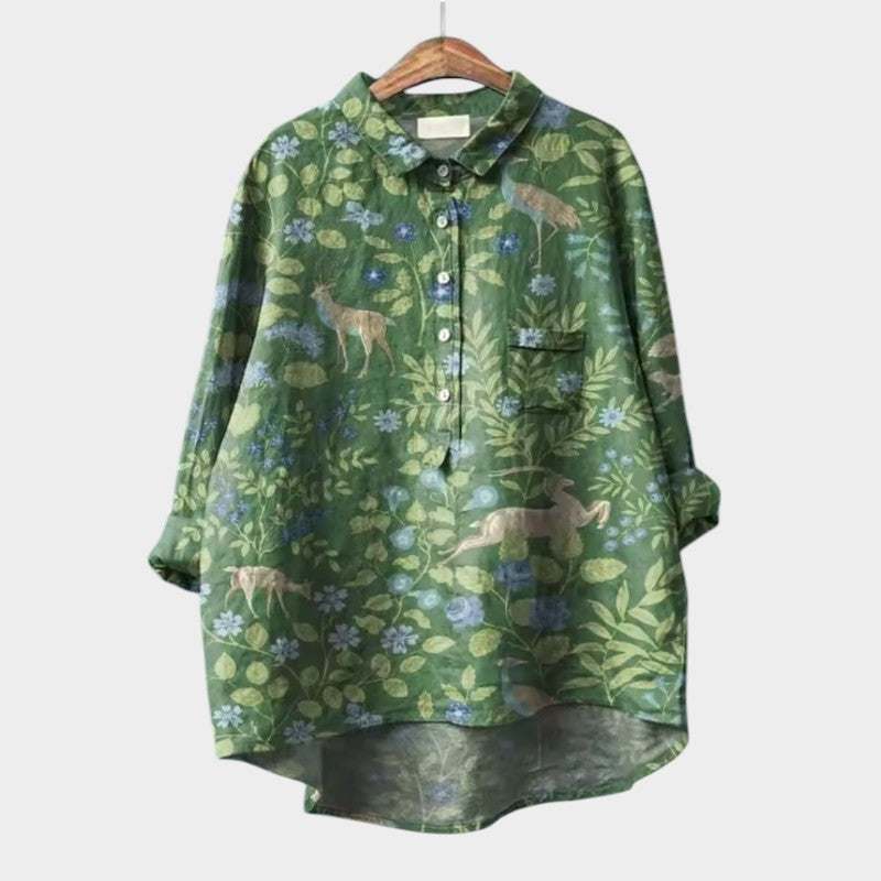 Luma | Oversize Bluse med Stiliserede Katte