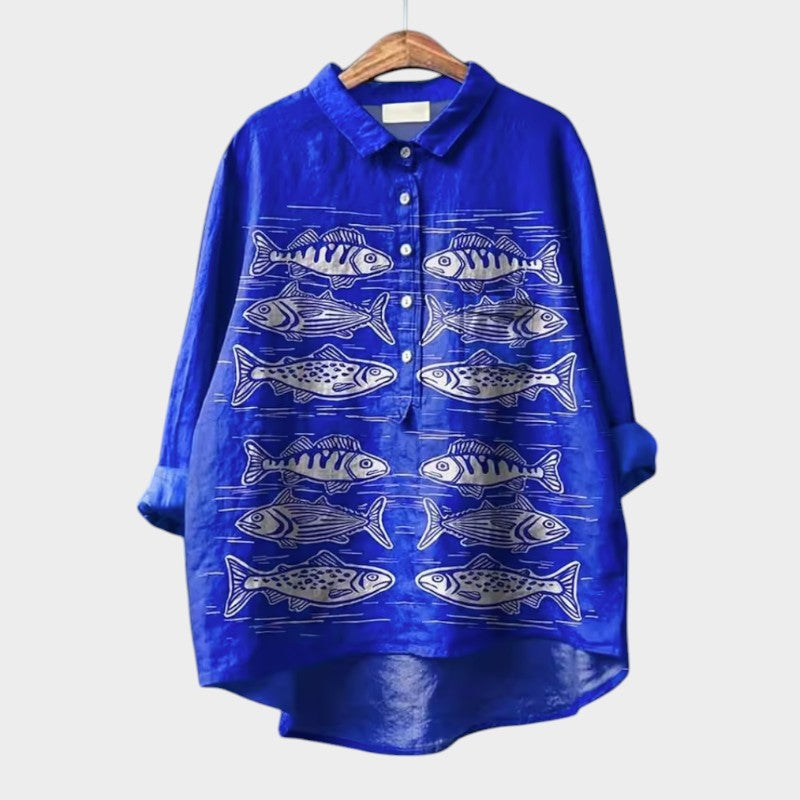 Luma | Oversize Bluse med Stiliserede Katte