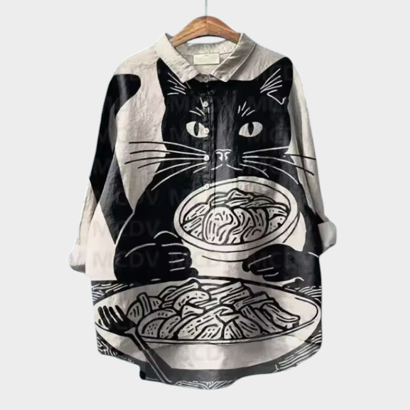 Bonnie | Oversize Bluse med Akvarel Katte