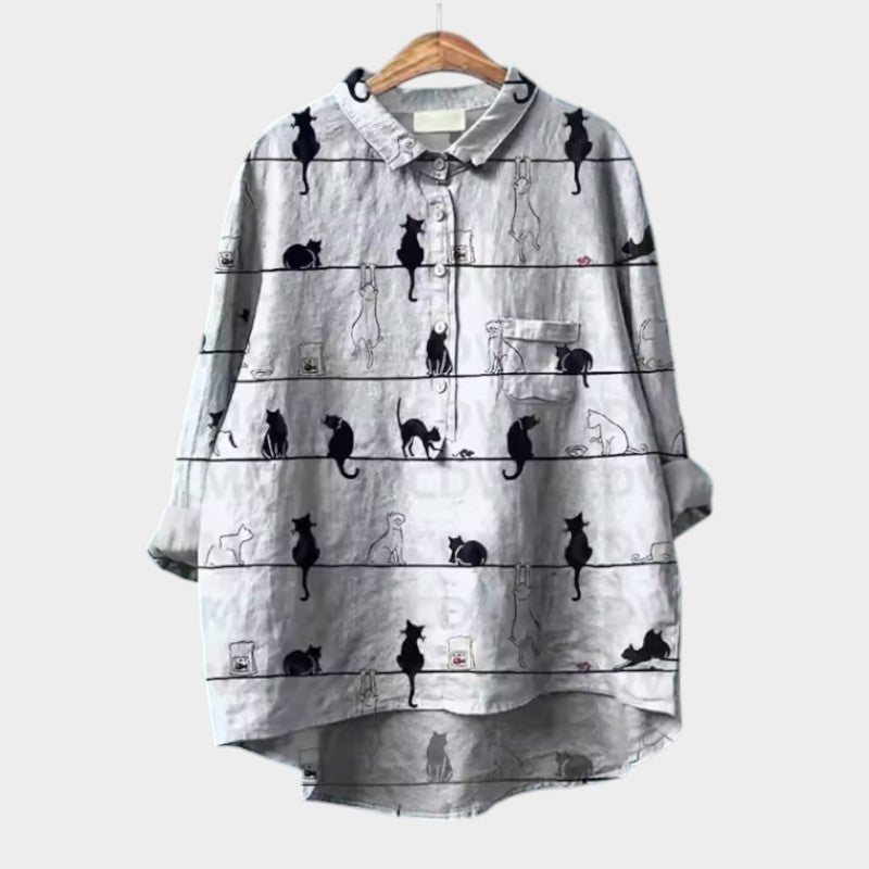 Bonnie | Oversize Bluse med Akvarel Katte