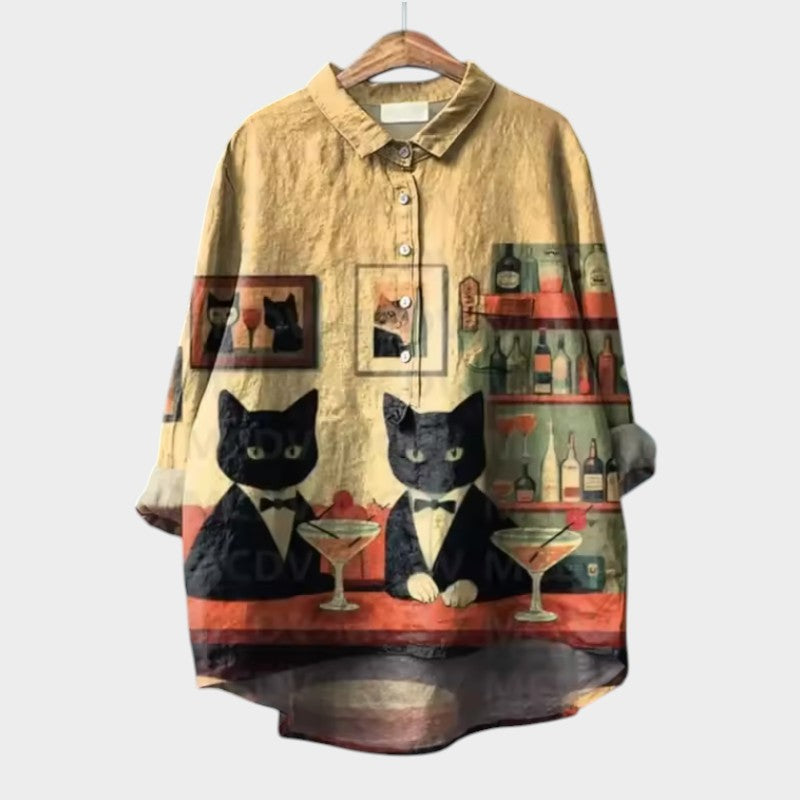 Bonnie | Oversize Bluse med Akvarel Katte