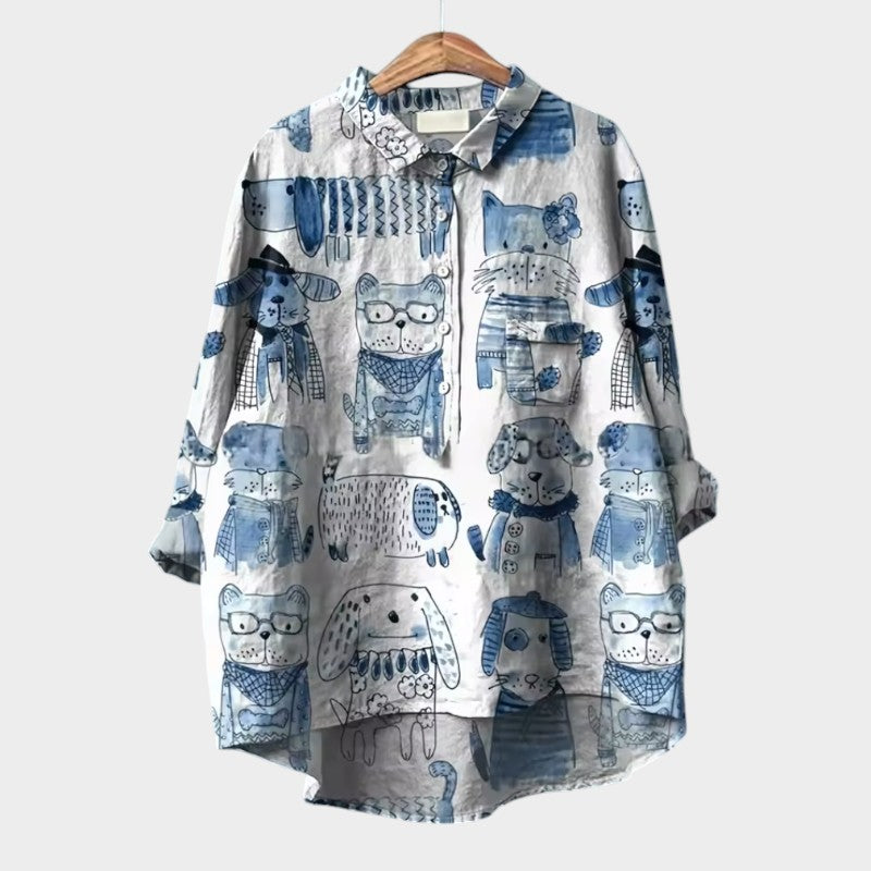 Sara | Oversize Bluse med Hundemotiv