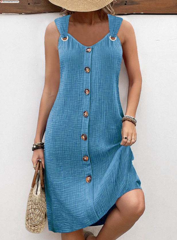 Åndbar A-linje uden ærmer kjole med V-hals