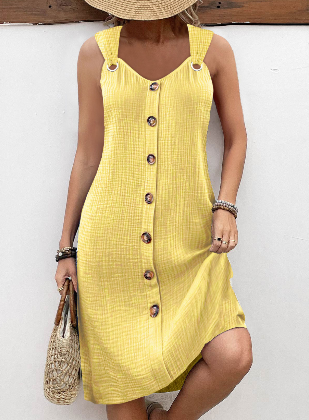 Åndbar A-linje uden ærmer kjole med V-hals