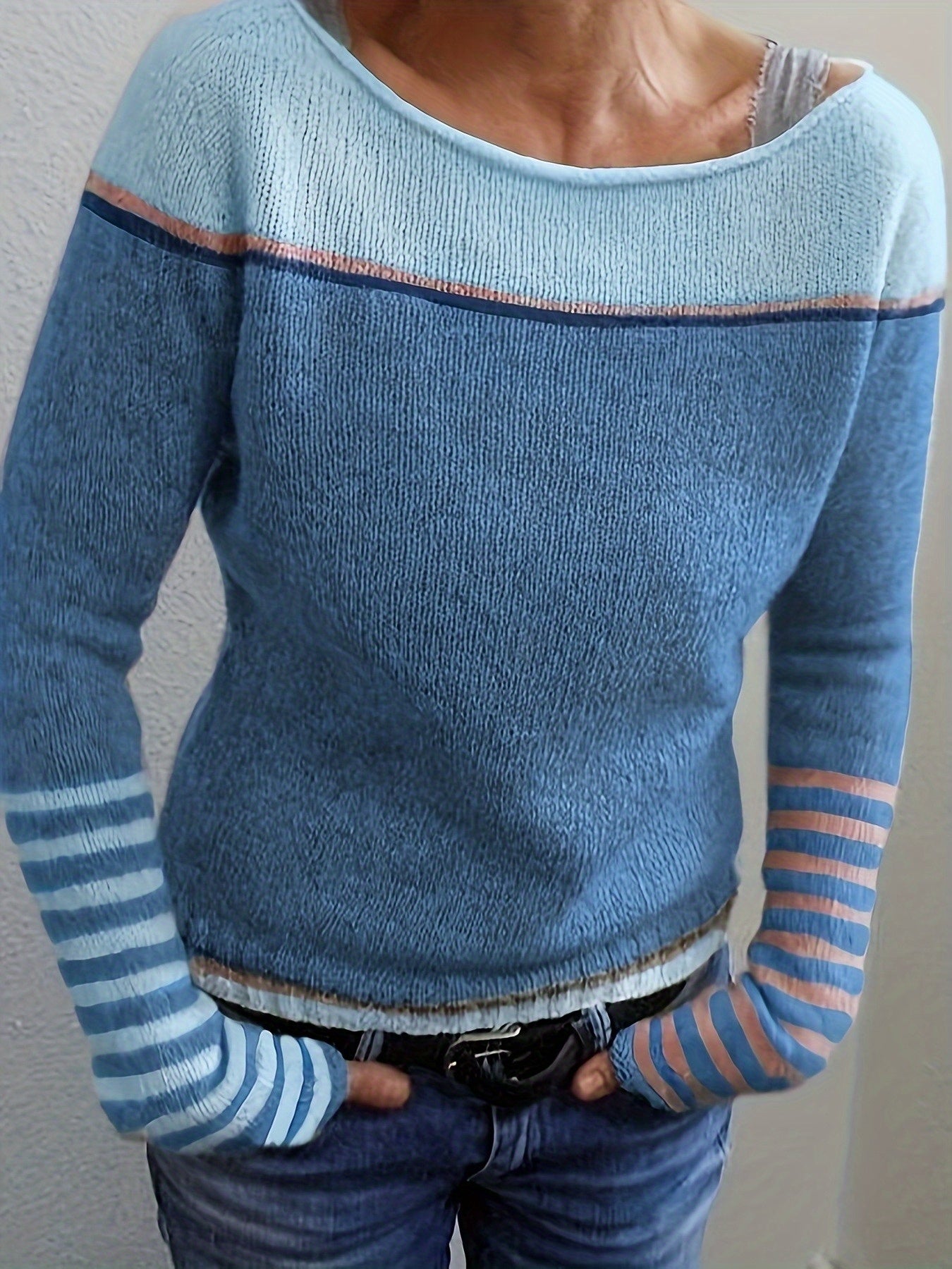 Aino - Stribet Sweater med Lange Ærmer