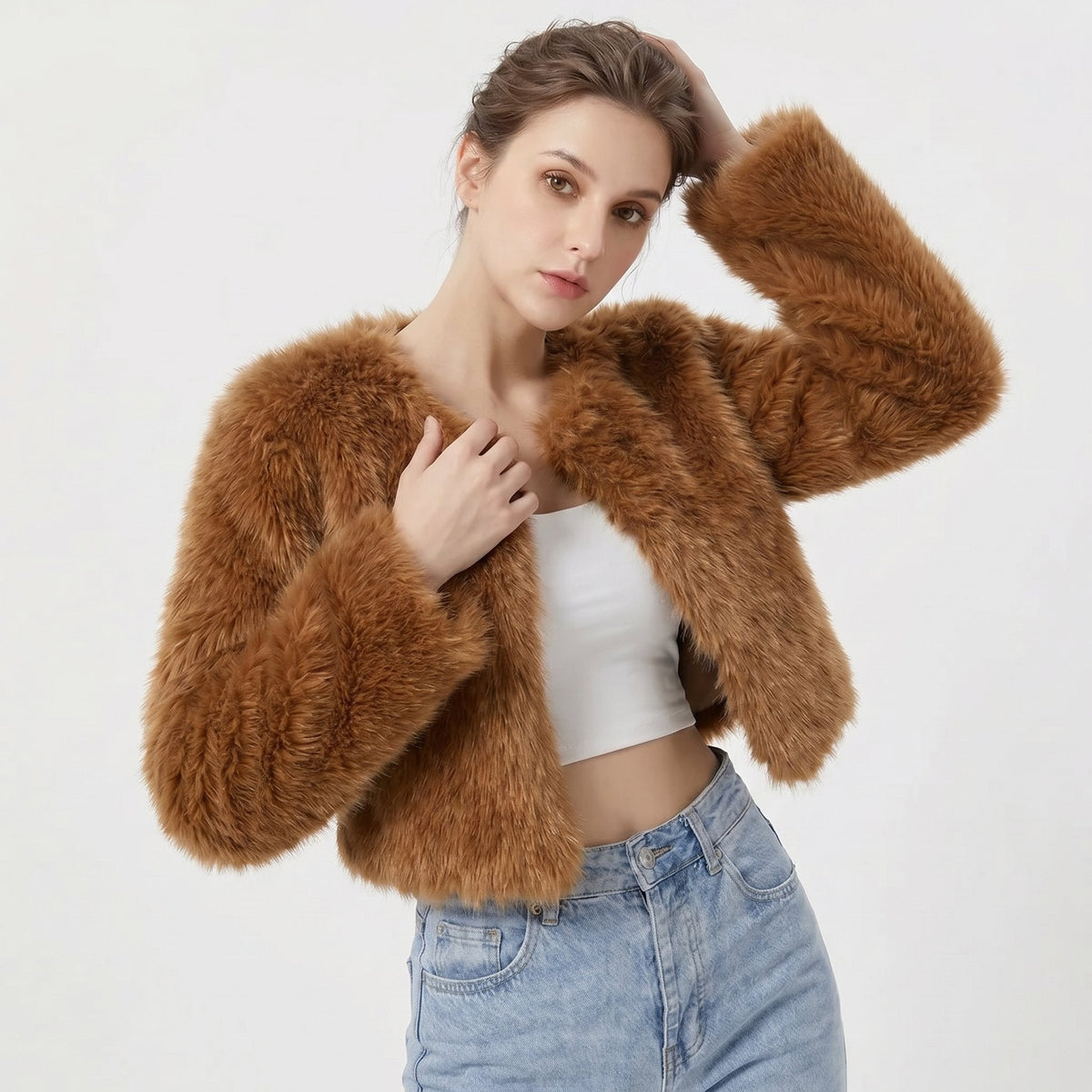 Birthe | Kort jakke med pelslook – billede 4