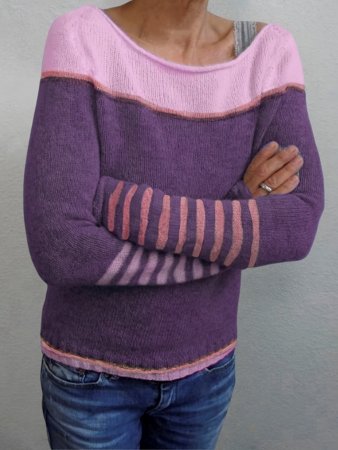 Aino - Stribet Sweater med Lange Ærmer