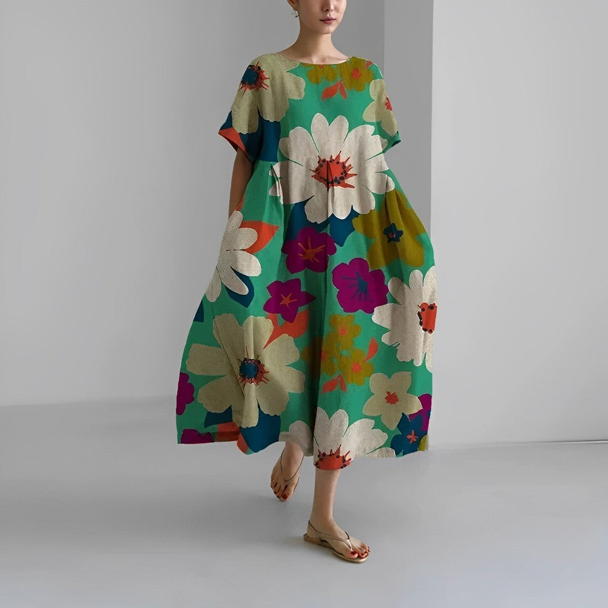 Sofie – Boho-blomstret kjole – Løstsiddende kjole