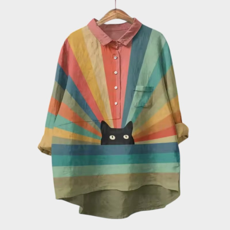 Bonnie | Oversize Bluse med Akvarel Katte