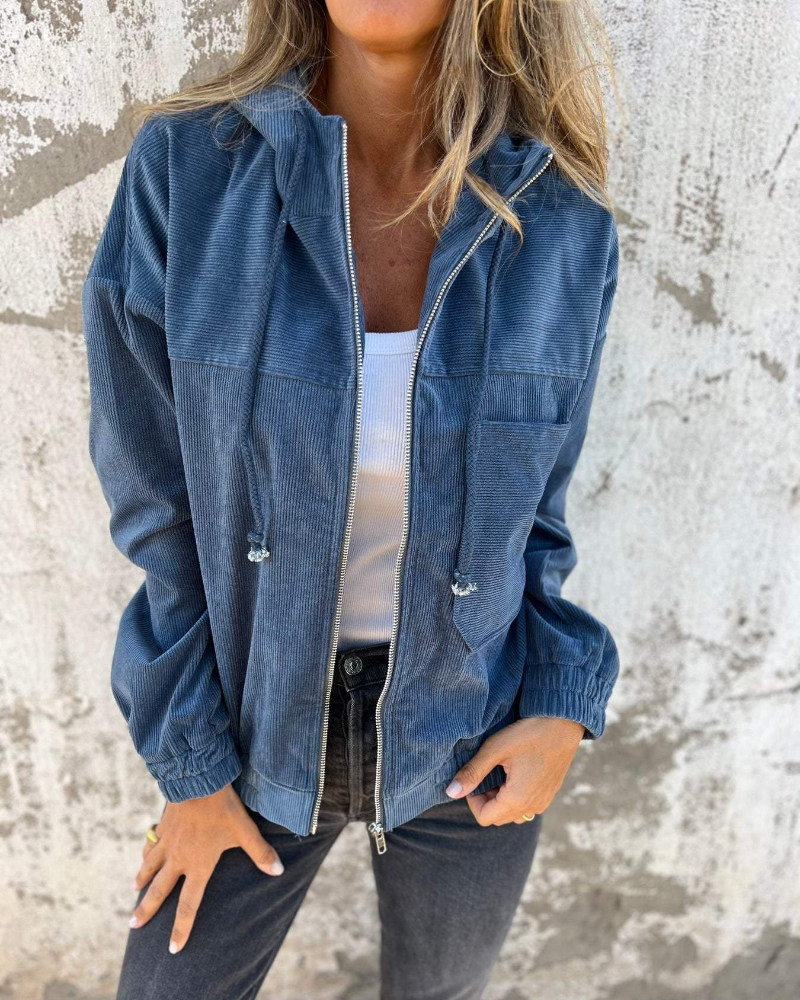 Erica | Corduroy Hoodie Jakke med Lynlås