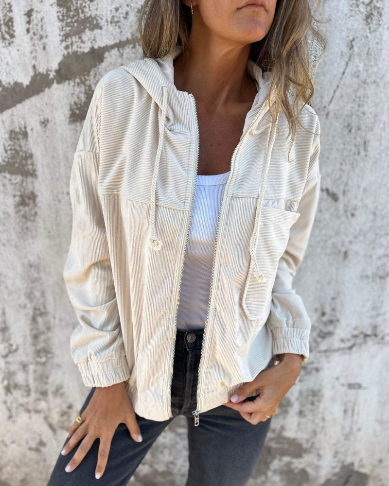 Erica | Corduroy Hoodie Jakke med Lynlås