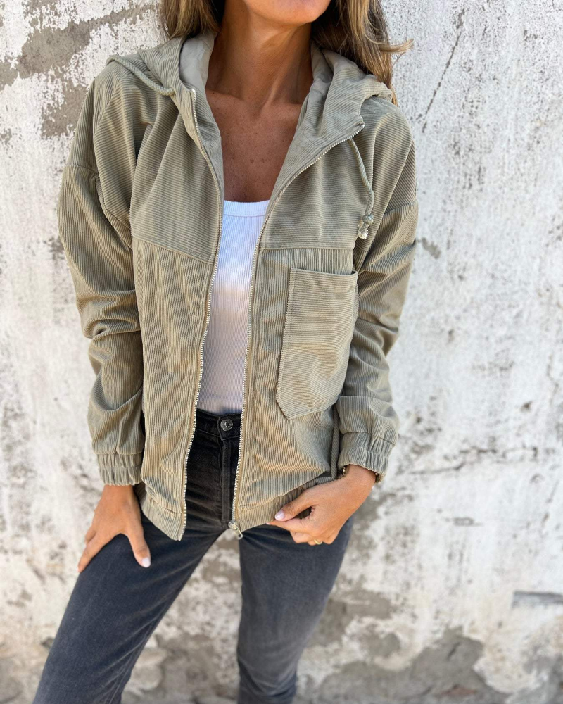 Erica | Corduroy Hoodie Jakke med Lynlås