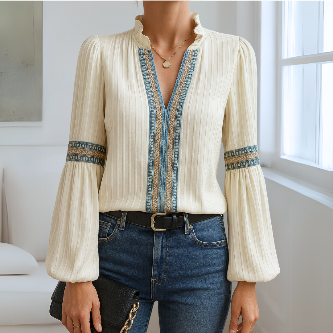 Daisy™ | Bluse med V-hals i blonde