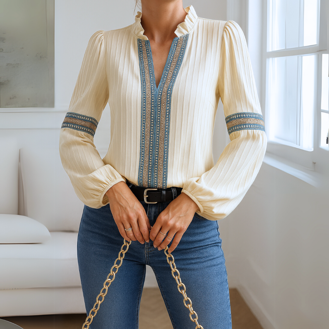 Daisy™ | Bluse med V-hals i blonde