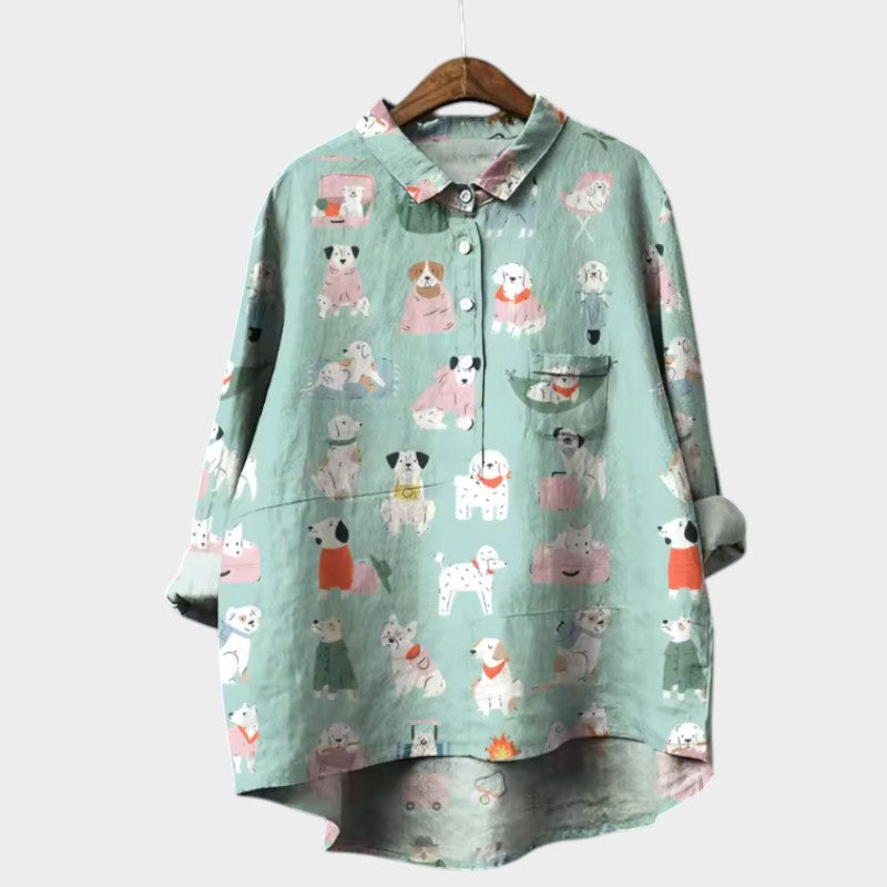 Sara | Oversize Bluse med Hundemotiv