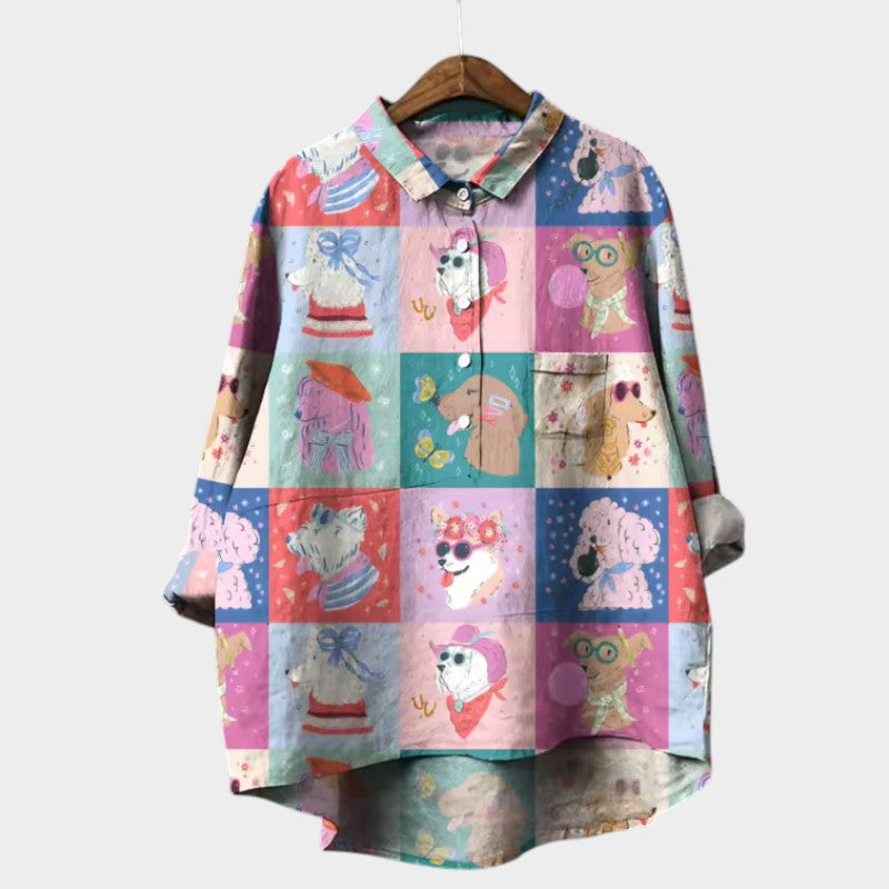 Sara | Oversize Bluse med Hundemotiv