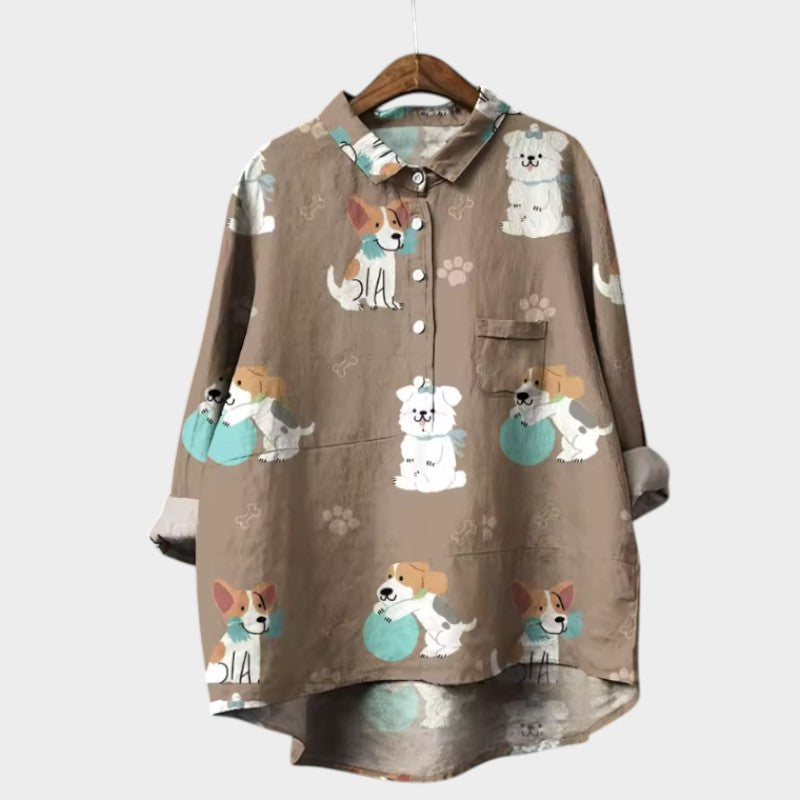 Sara | Oversize Bluse med Hundemotiv