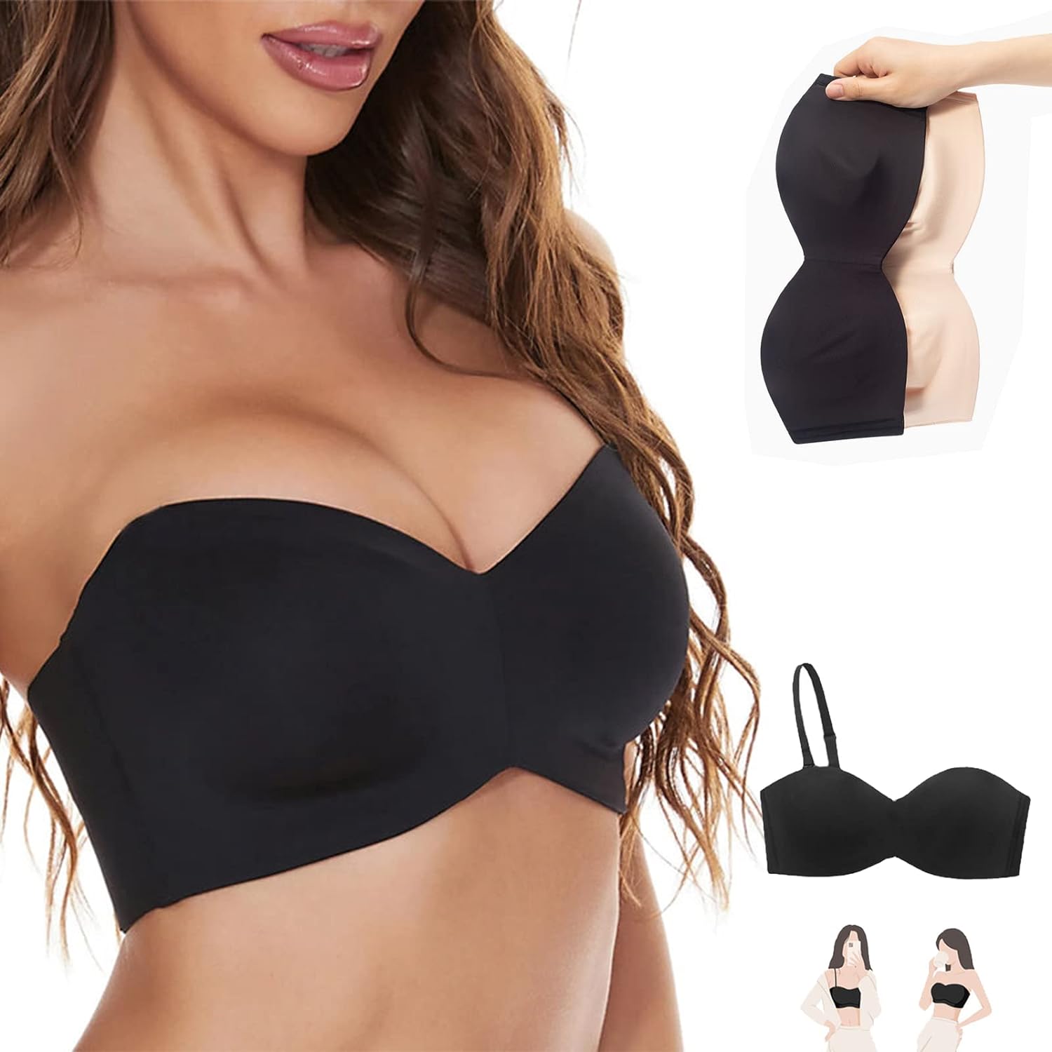 Philippa | Skridsikker, omformelig bandeau-BH i over størrelse