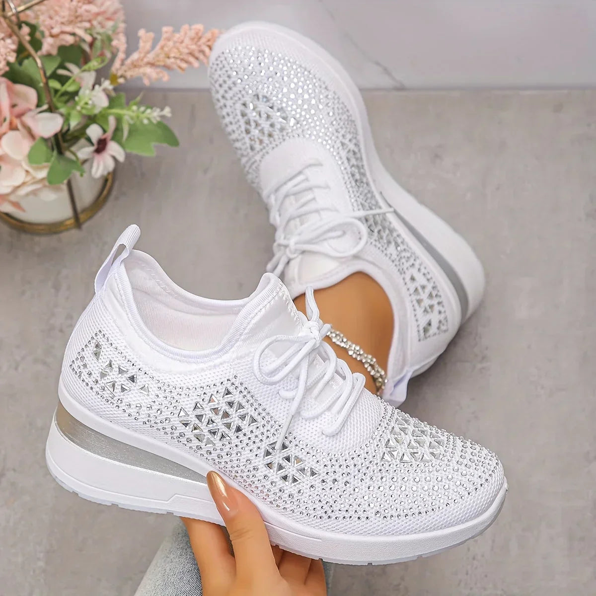 Annika – Orthopædiske sneakers med glitrende rhinsten