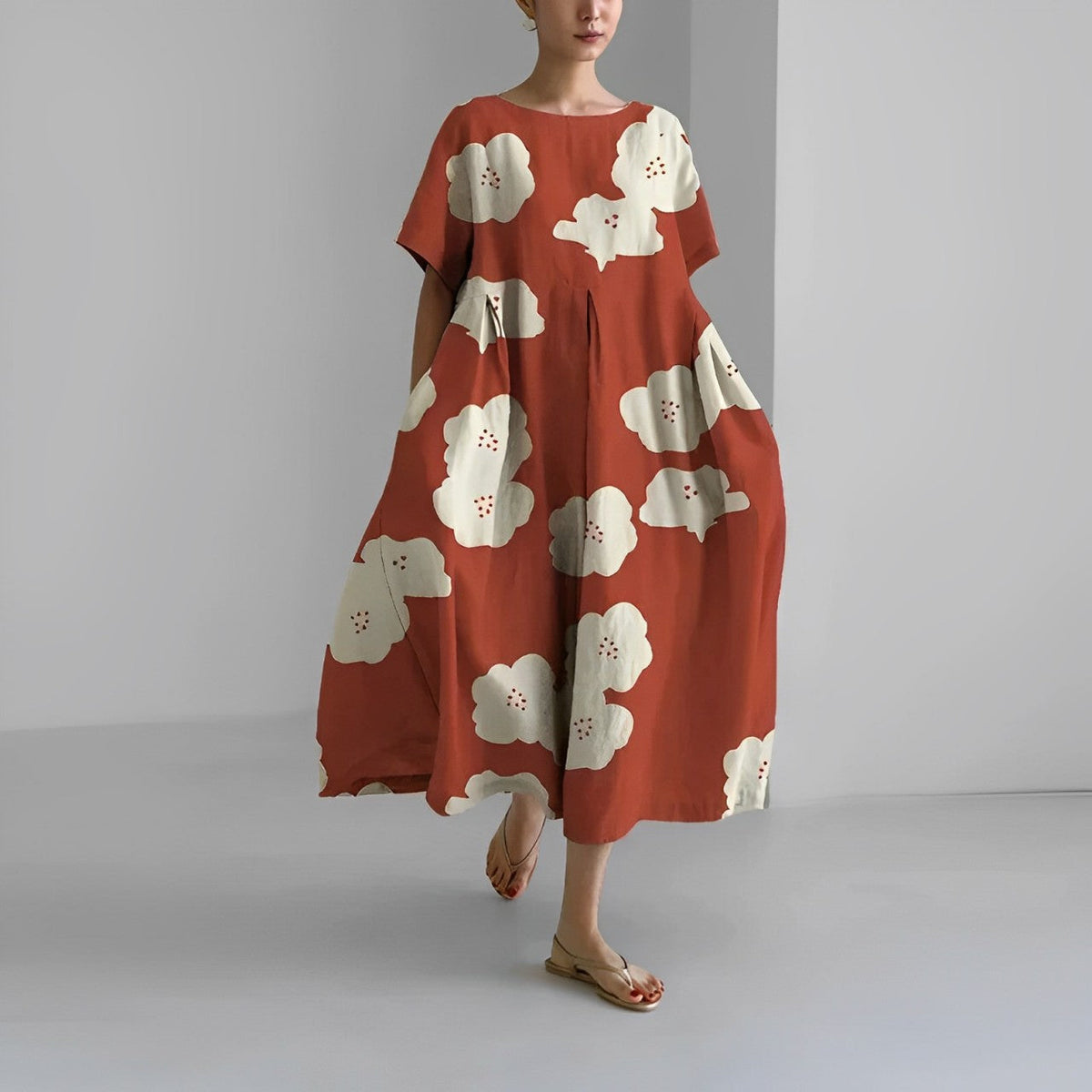 Sofie – Boho-blomstret kjole – Løstsiddende kjole