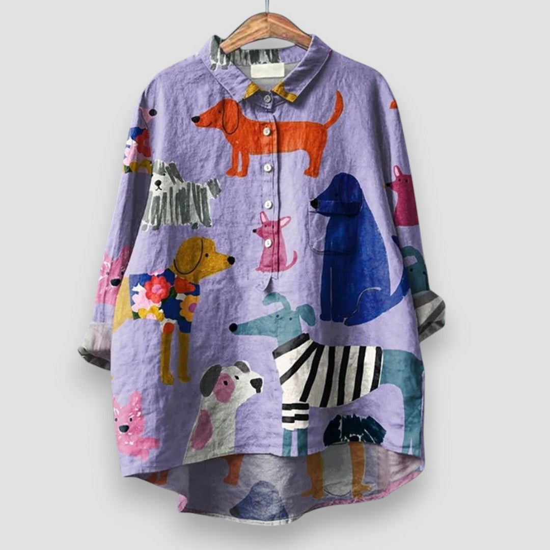 Rikke | Elegant Bluse med Kunstnerisk Print