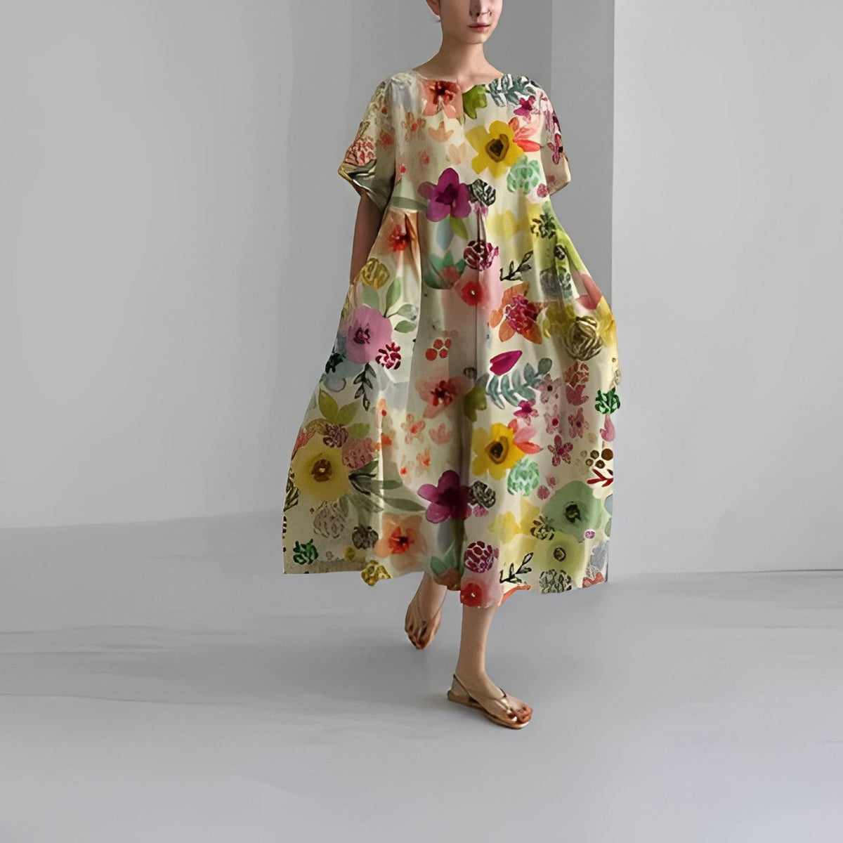 Sofie – Boho-blomstret kjole – Løstsiddende kjole