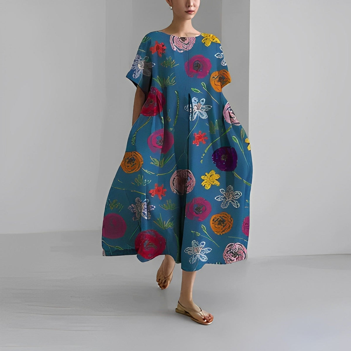 Sofie – Boho-blomstret kjole – Løstsiddende kjole