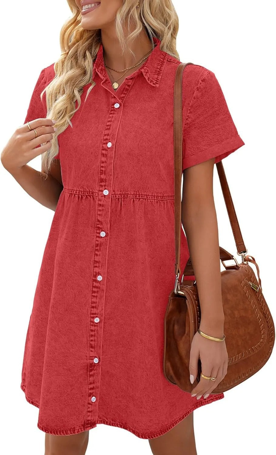 Elsa | Denim Babydoll kjole med Knapper