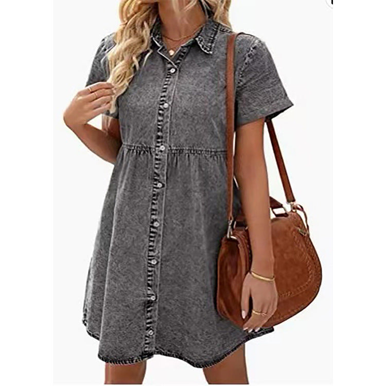 Elsa | Denim Babydoll kjole med Knapper
