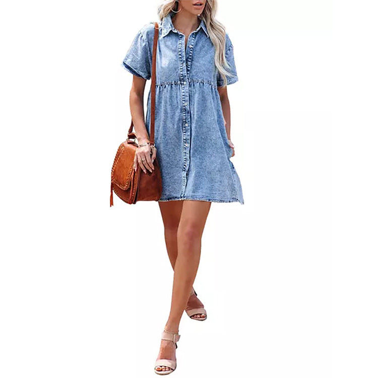 Elsa | Denim Babydoll kjole med Knapper