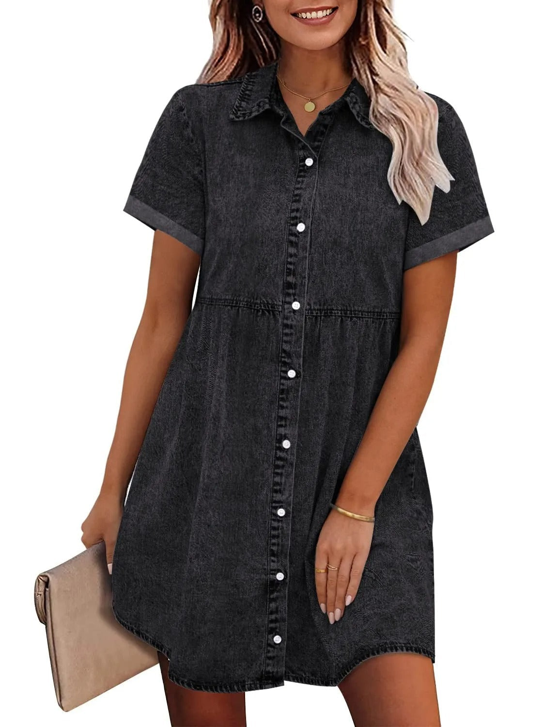 Elsa | Denim Babydoll kjole med Knapper