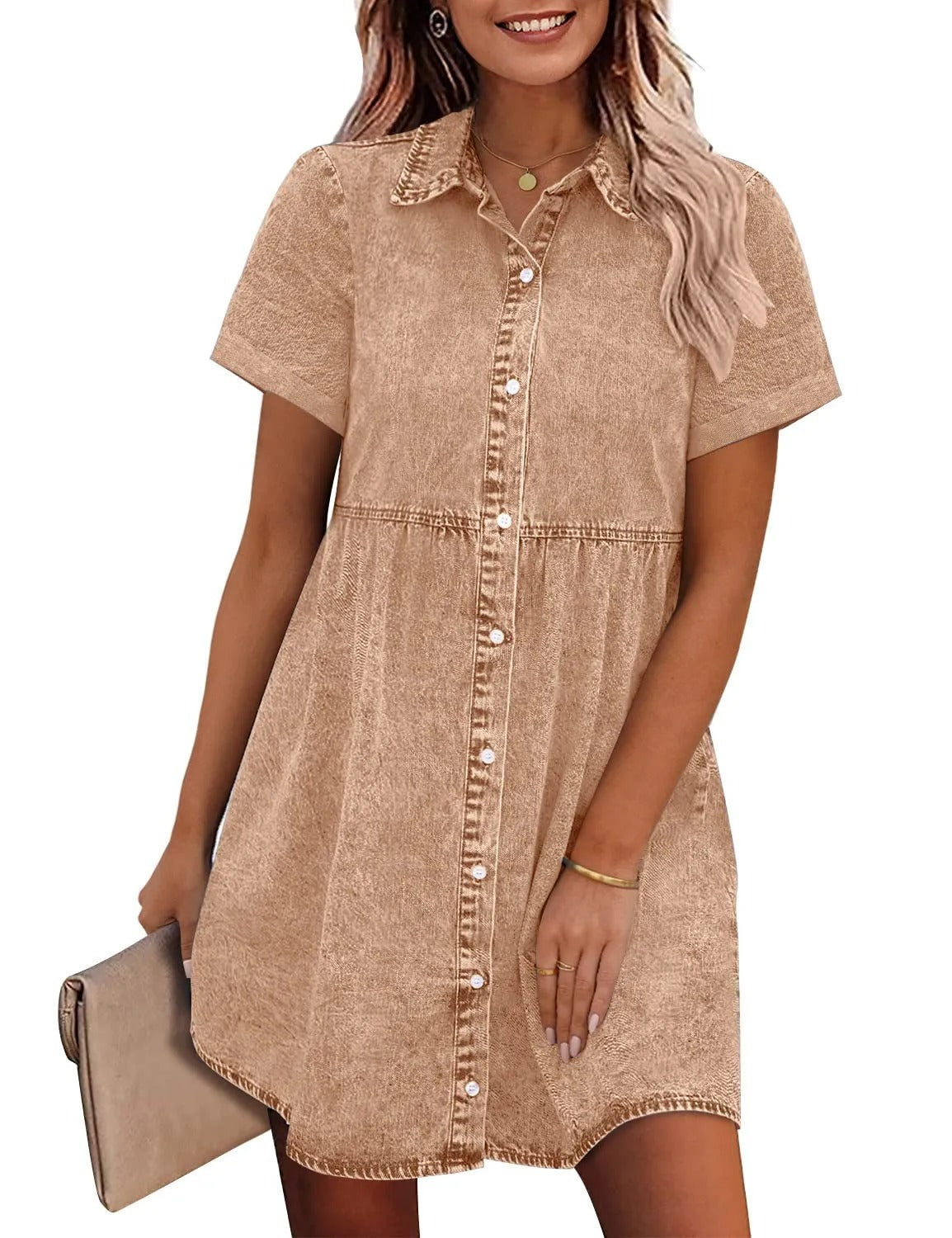 Elsa | Denim Babydoll kjole med Knapper