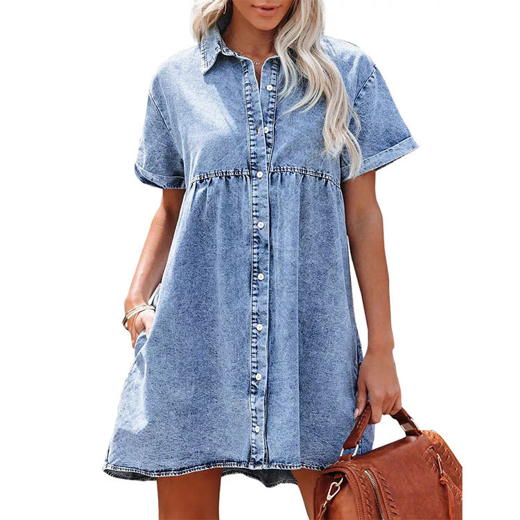 Elsa | Denim Babydoll kjole med Knapper