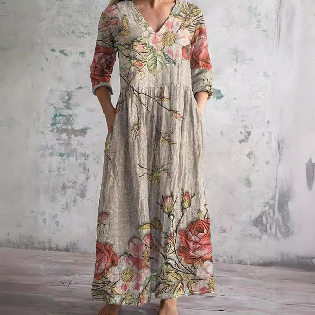 Helmi | Sommerkjole med V-hals og Blomsterprint